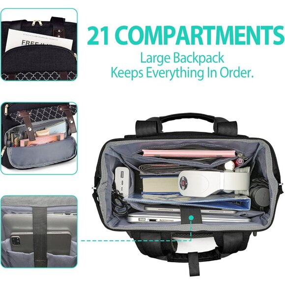 Stylish 15.6 Inch Laptop Backpack for Women with USB Charging Port - Black - Picture 2 of 7